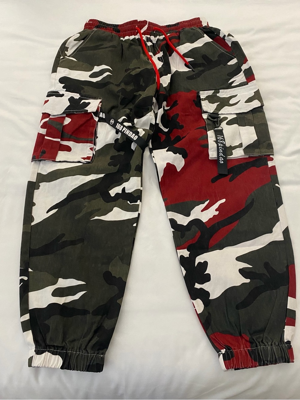 Yuxing NWT XS Red Black Olive Camo Cargo Joggers Streetwear Techwear Y2K Pants